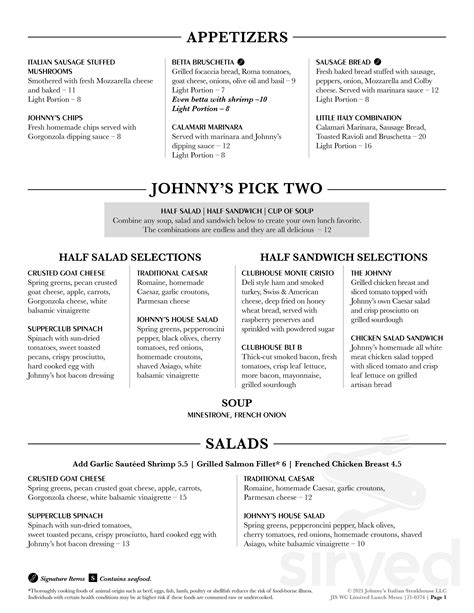 johnny's italian steakhouse des moines menu